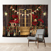 Aperturee - Wood Gold Door Roses Valentines Day Photo Backdrop